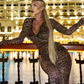 Velvet Leopard Print Dress Women Mesh Patchwork V-Neck See Through Flared Sleeve Bandage Wild Streetwear Long Bodycon