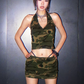 Sexy Camouflage Print Women 2 Piece Set Halter Backless Tank Tops+Hollow High-Waist Skirts Stretch Matching Clubwear