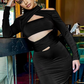 Hollow Cross Halter Dress Women Full Sleeve Elegant Luxury Party Banquet Birthday Party Skinny Autumn Trend Vestidos