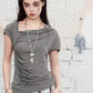 Cowl Neck Ruched Fitted T-Shirt, Draped Front Short Sleeve Top