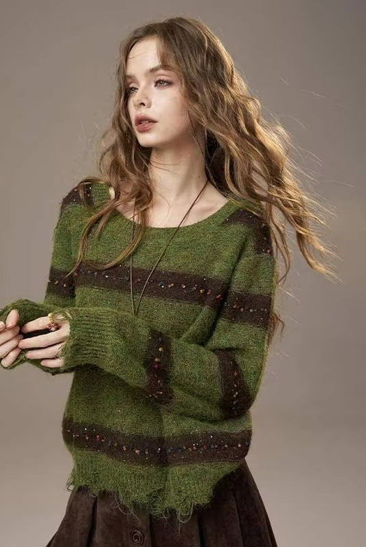 Cute Casual Knit Color Accent V Neck Loose Cardigan Sweater for Women