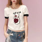 Cute Embroidered Crop Top for Women, Cartoon Knit T-Shirt with Black Cuffs, Perfect for Street Style & Casual Outfits