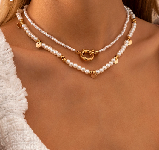 2Pcs/Set Elegant White Imitation Pearl Choker Necklace Women Collares Bridal Wedding Kpop Beaded Chain Fashion Aesthetic Jewelry