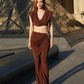 Pleats Elegant 2 Piece Set Women Sexy Low Neck Sleeveless Crop Tops+Irregular Waist Tassel Straight pants Solid Suit