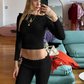 2024 Trend Elegant 2 Piece Set Women Tracksuit Slash Neck Hollow Full Sleeve Crop Tops+Flare Pants Stretch Outfits