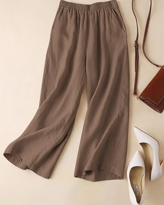 Women's Summer Pants Cotton Elastic Waist Wide Leg Trousers Casual Light Solid Color Palazzo Everyday Long Pantalon 2024