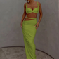 Square Collar 2 Piece Set Women Bra+Skinny Long Skirts 2025 Summer Bandage Ruched Vacation Beach Party Trend Suits