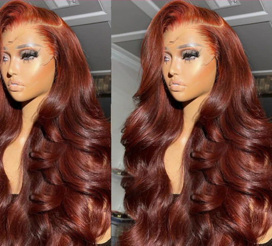 Pre Plucked Reddish Brown Body Wave 13x6 13x4 HD Lace Frontal Human Hair Wig