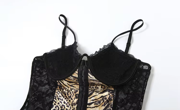Patchwork Lace Hem Camis Dress Women Chic Y2K Sexy Leopard Print Backless Birthday Vacation Midnight Clubwear Bodycon