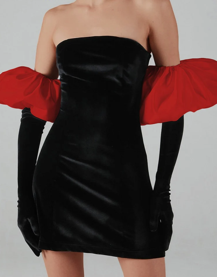 Women Strapless Velvet Dress Elastic Bodycon With  Clouds Gloves Birthday Vacation Party French Romantics Streetwear