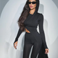 Solid Women 2 Piece Set Skinny O-Neck Sleeveless Crop Vest+Hooded Asymmetry Skinny Dress Matching Trend Stretch Suit