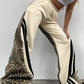 Side Stripe Women Flare Pants Autumn Hipster Leopard Patchwork Pocket Casual Wild Basic Street Sweatpants Trousers