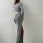 Elegant Simple Women 2 Piece Set Autumn Solid Elastic Bodysuit Tops+Peach Buttocks Wrapped Long Skirts Matching Suits