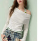 Elegant Halter Neck Long Sleeve T-Shirt with Draped Cowl, Slim Fit Ribbed Knit Tee, Cute Dailywear Tops for Women