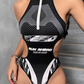 Halter Hollow Bodysuit Woman Summer Backless Straps Zipper Sexy Print Wild Fashion Trend Streetwear Skinny Clubwear