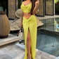 Elegant Solid Women 2 Piece Set Summer Trend Swing Collar Camisole+Knot Split Skirts Matching Skinny Clubwear Outfits