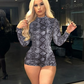 Skinny Full Sleeve Romper Women Wild Sexy O-Neck Serpentine Stretch Leopard Print Midnight Coquettish Trend Playsuits