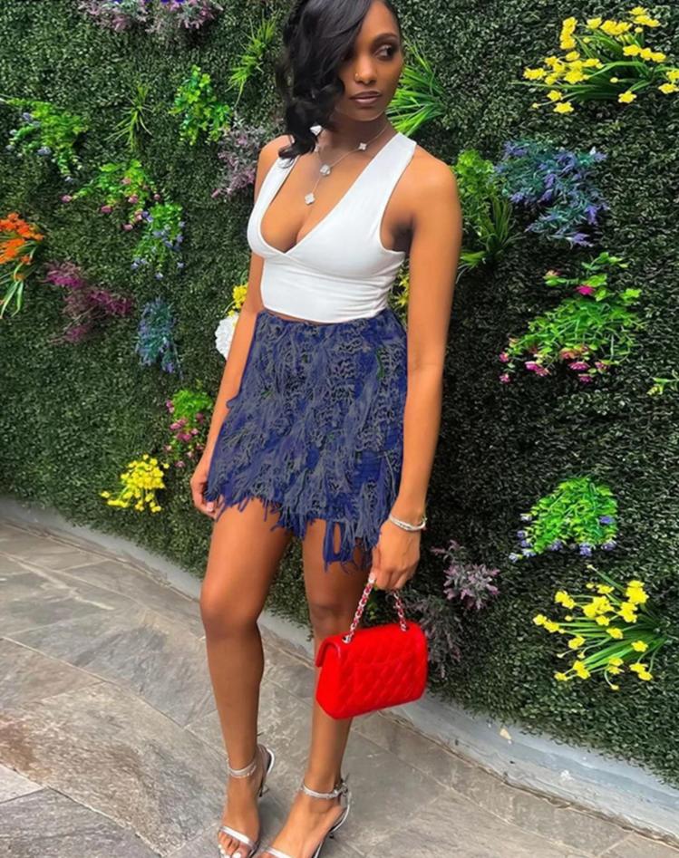 Thin Knit Colorful Tassel Skirts Women Wild Sexy Midnight Summer Trend Peach Hip Stretch Skinny Streetwear Bottoms