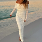Sexy See Through Maxi Dress Women Lapel Slash Neck Backless Full Sleeve Vacation Beach Party Elegant Skinny Vestidos