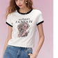 Fantasy Print T-Shirt Women, Sweet Gothic Streetwear Short Sleeve Top Cute Anime Graphic Tee