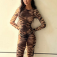 Sexy see Through Dress Women Thin Velvet Tiger Stripes Full Sleeve Autumn Trend Wild Midnight Coquettish Long Bodycon