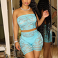 See Through Women 2 Piece Set Summer Coquette Trend Hipster Strapless Tops+Shorts Skinny Matching Clubwear Outfits