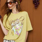 Graffiti Animal Print T-Shirt, Letter Graphic Loose Oversized Tee, Casual Short Sleeve Top for Women