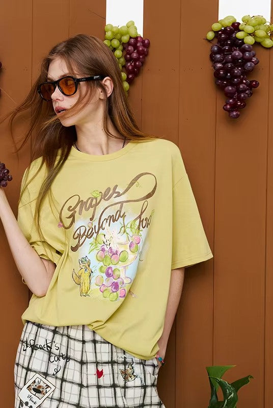 Graffiti Animal Print T-Shirt, Letter Graphic Loose Oversized Tee, Casual Short Sleeve Top for Women