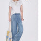 High Waist Wide Leg Jeans for Women, Casual Loose Fit Denim Pants with Elastic Waist, Lightweight Washed Trousers