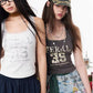 Lace Trim Letter Print Tank Top, Slim Square Neck Camisole, Casual Y2K Sleeveless Crop Top for Women