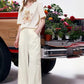 Lace Trim Wide Leg Elastic Waist Pants, Lightweight Casual Trousers, Romantic Versatile Daily Wear for Women