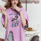 Lavender Oversized Print Ruffle Slit T-Shirt for Women