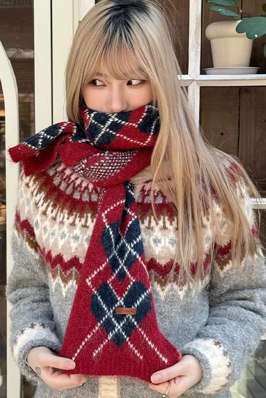 Minimalist Casual Classic Diamond Pattern Scarf For Women