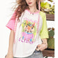 Playful Cartoon Fox Print Raglan T-Shirt, Color Block Short Sleeve Graphic Tee, Casual Cute Loose Top for Women