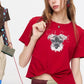 Schnauzer Print Cropped T-Shirt, Letter Graphic Twisted Tee, Casual Short Sleeve Top for Women