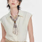 Sleeveless Button-Up Shirt with Scarf Tie, Slim Fit Office Blouse, Elegant Solid Color Workwear Top for Women