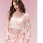 Sweet Casual All Over Print Long Sleeve T-Shirt with Lightweight Sheer Fabric, Relaxed Fit Tops for Women's Daily Outfit
