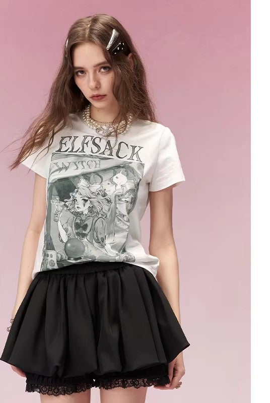 Trendy Cotton T-Shirt with Poster Print, Cool Graphic Tee for Women, Streetwear Casual Tops for Daily Outfit