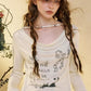 Women's Casual Graphic Long Sleeve Tee with Cat & Letter Print, Loose Fit Cowl Neck Top for Everyday
