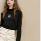 Women's Casual Graphic Long Sleeve Top with Cartoon Print, Cozy White Tee for Everyday Wear