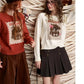 Women's Casual Pullover Sweater with Cartoon Animal Print, Long Sleeve Cozy Top for Everyday Wear