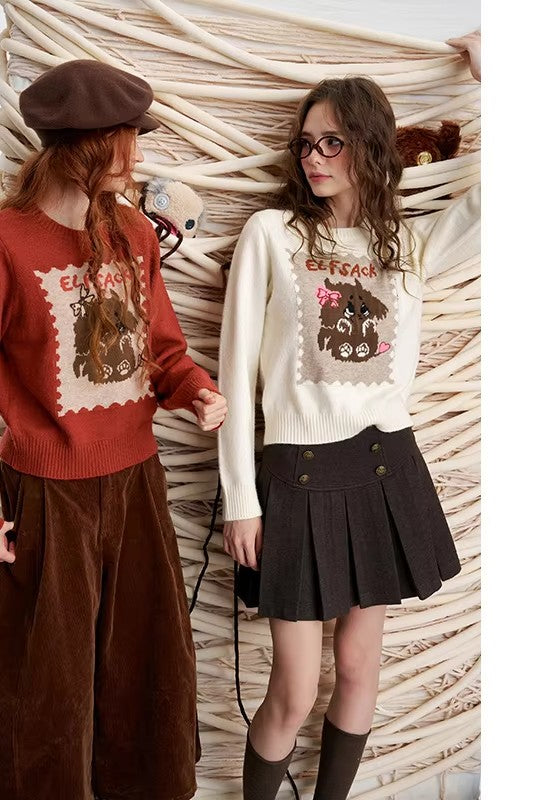 Women's Casual Pullover Sweater with Cartoon Animal Print, Long Sleeve Cozy Top for Everyday Wear