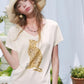 Women's Chic T‑Shirt with Cheetah Graphic Print, V‑Neck Short Sleeve Slim Fit Tee for Summer, Fashion Daily Wear Top