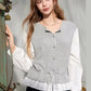 Women's Contrast Patchwork Cardigan with Drawstring Waist, Round Neck Long Sleeve Casual Top for Everyday Wear