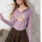 Women's Cropped Hooded Graphic Tee with Deer Print, Long Sleeve Casual Top for Everyday Wear