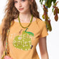 Women's Cropped Short Sleeve Tee with Pear Letter Embroidery, Hollow Twist Neck Slim Fit Top for Summer