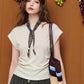 Women's Cutout Shoulder Ruched T-Shirt, Asymmetric Hem Short Sleeve Top, Casual Slim Fit Y2K Style Tee