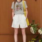 Women's Elastic Waist Cotton Shorts, High Waist Casual Wide Leg Denim Shorts, Loose Fit Loungewear for Summer