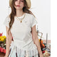 Women's Elegant Slim T-Shirt with Layered Lace Hem, Chic White Ruffle Tee for Daily Wear, Graceful Commute Top