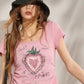 Women's Fitted Square Neck T-Shirt with Sketch Strawberry Heart Graphic Print, Cap Sleeve Ruched Crop Tee for Summer
